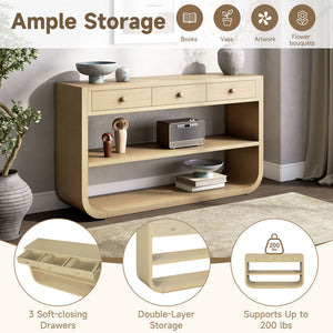 Console Table With 3 Soft Close Drawers & 2 Open Shelves - Natural