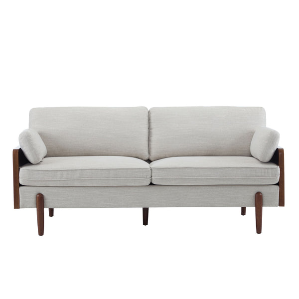 Sofa With Wood Sides And Rounded Legs - Beige