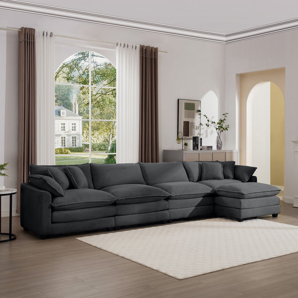 Modular Oversized Cushion Sofa With Ottoman, Low Back, Deep Seating Sofa Set