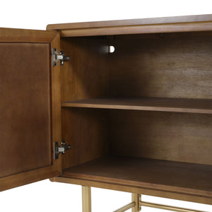 Modern Scandinavian 4 Door Sideboard Storage Cabinet With Adjustable Shelves - Brown / Gold