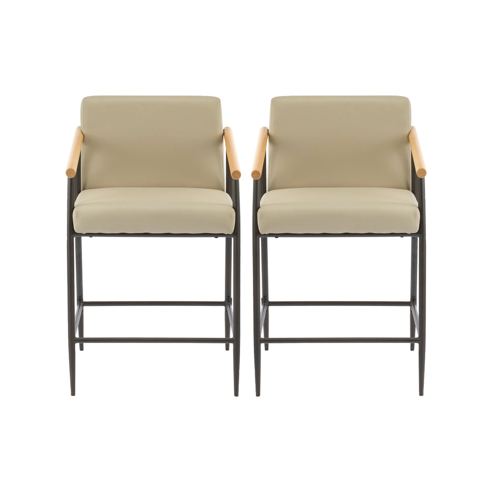 Mid Century Modern Counter Stool Set With Espresso Metal Frame - Khaki