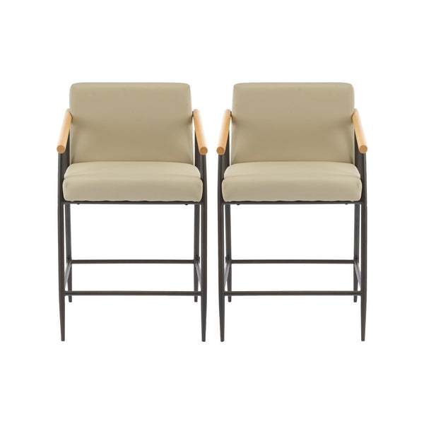Counter Stool Set With Espresso Metal Frame - Khaki