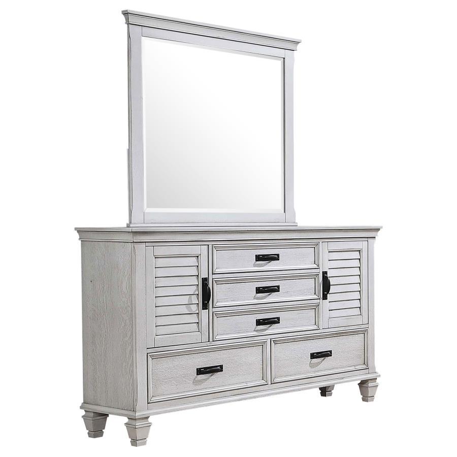 Franco - 5-Drawer Dresser With Mirror - Distressed White