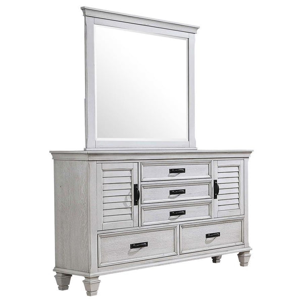 Franco - 5-Drawer Dresser With Mirror - Distressed White