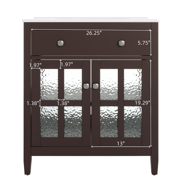 Bathroom Vanity With Ceramic Sink, Adjustable Shelf & Tip Out Tray
