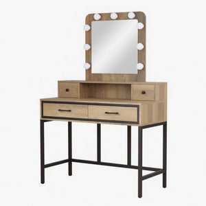 Vanity Desk With 3 Color Lighted Mirror And 4 Drawers