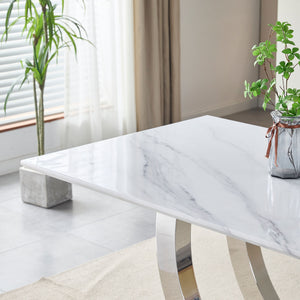 Rectangular Dining Table - Silver / White