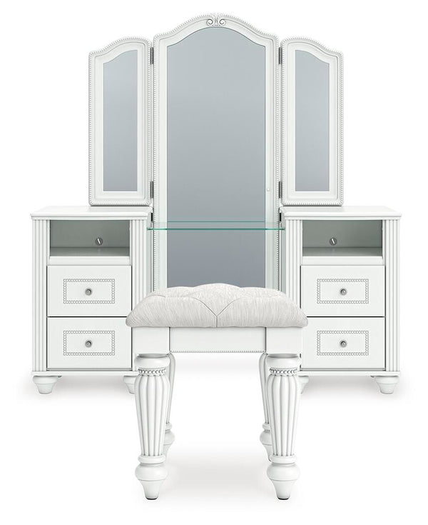 Kozlani - 3 Pc. - Vanity, Mirror And Stool - White