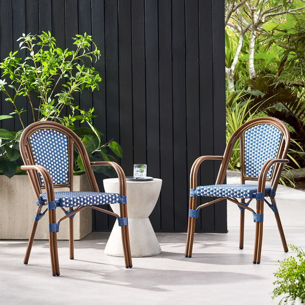 Bistro Chair With 2 Toned Checkered Pattern, (Set of 2) - White / Navy