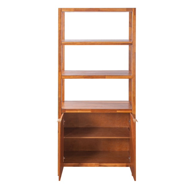 Modern Tall Storage Bookcase Cabinet With 2 Open Shelves & Double Doors