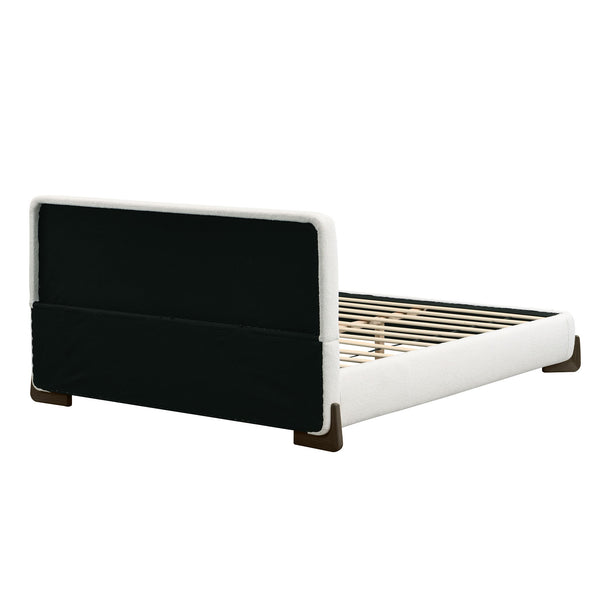 Elegant Boucle Upholstered Bed With Solid Wood Legs
