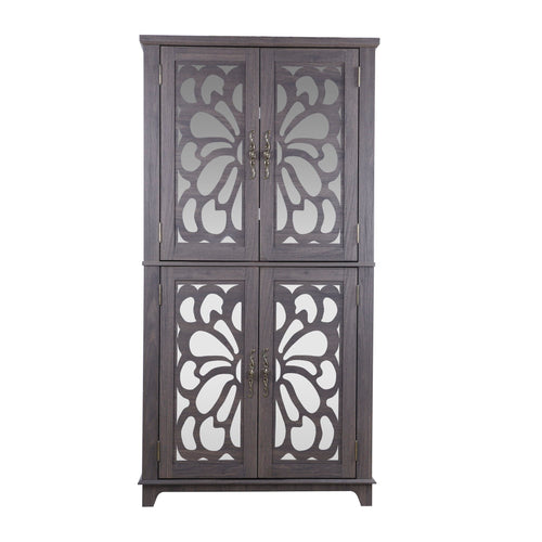 Modern Sideboard Buffet With 4 Mirrored Doors, Adjustable Shelves