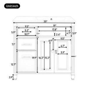 2 Piece Freestanding Bathroom Vanity Set With Sink Top, Reversible Dual Layout
