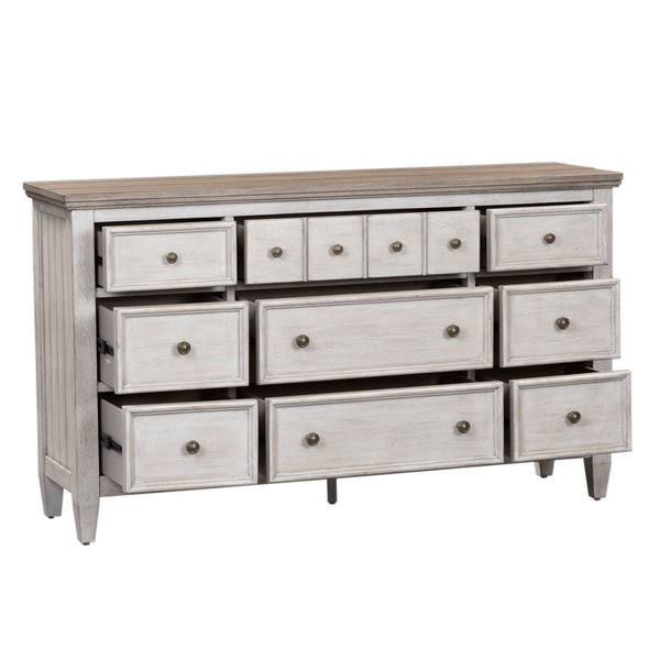 Heartland - 9 Drawer Dresser - Antique White / Tobacco Tops