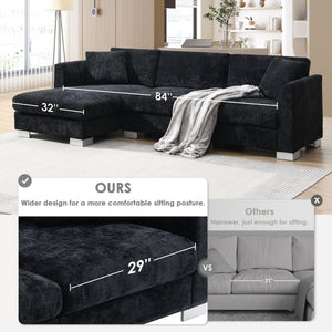 Modern Cloud Sectional Sofa L Shaped Luxury Couch Set With 2 Free Pillows 4 Seat With Oversized Chaise