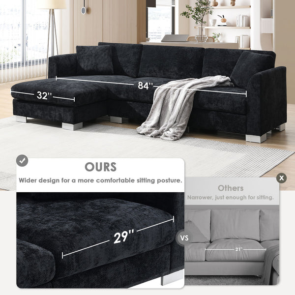Modern Cloud Sectional Sofa L Shaped Luxury Couch Set With 2 Free Pillows 4 Seat With Oversized Chaise