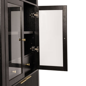 Fluted Tall Arched Pantry Cabinet With Adjustable Shelves, Glass Door & Hidden Drawer For Kitchen