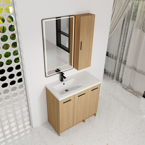 Freestanding Bathroom Vanity Set With Tall Linen Cabinet, 3 Door Storage Cabinet, Single Sink