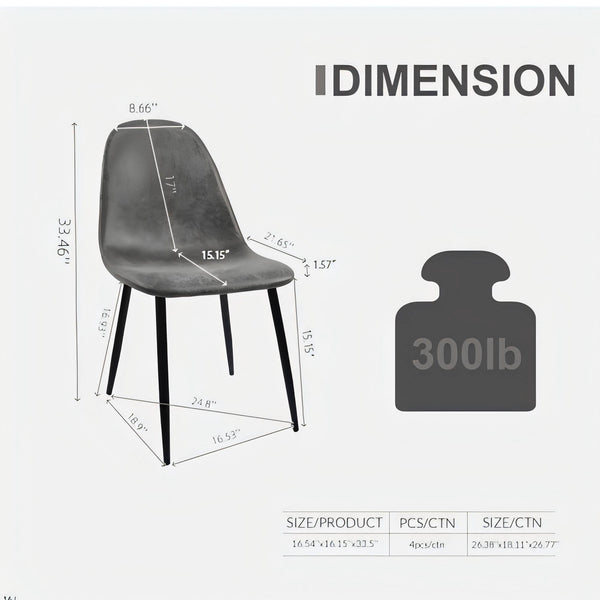 Modern Accent Dining Chairs Upholstered Seat, Metal Legs (Set of 4)