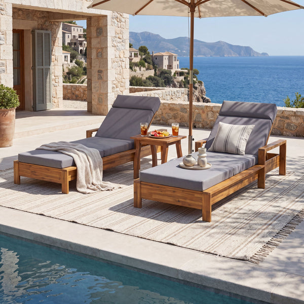 Chaise Lounge Set With 4 Fold Cushion And Built In Headrest, 3 Position Adjustable