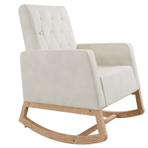 Rocker Chair With Tufted Back - Beige / Ivory