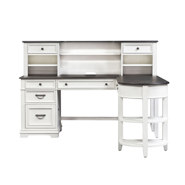 Allyson Park - L Shaped Desk With Hutch - Wirebrushed White / Charcoal