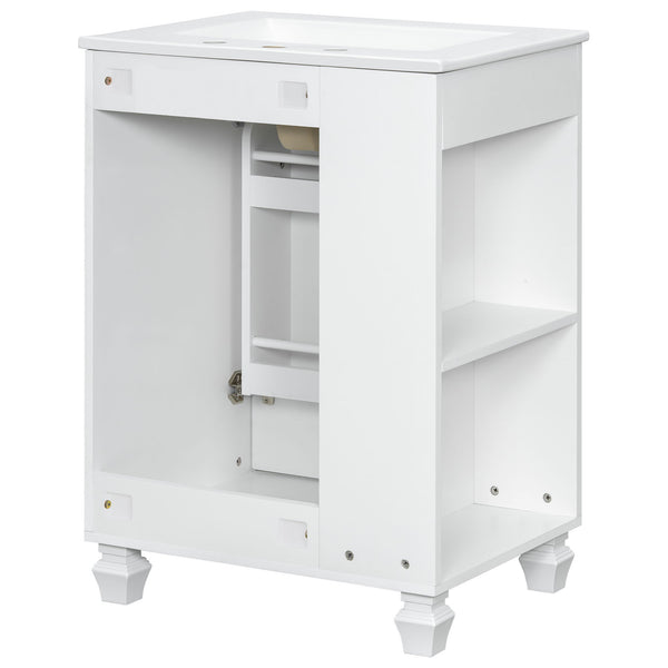 Classic Retro Bathroom Vanity With Sink, Door Shelf, Side Open Storage Frame