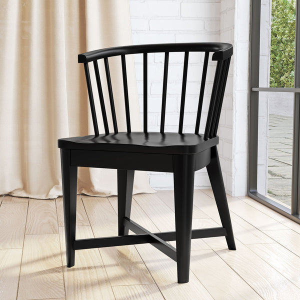 Americana Modern Dining - Round Dining Table And 4 Black Barrel Chairs - Cotton