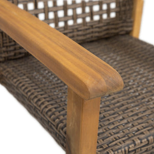7 Piece Patio Dining Set, Slatted Table & 6 Chairs For Patio Garden - Mocha / Teak