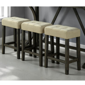 Dining Table Set With USB Charging Ports, Biscuit Tufted Stools - Beige / Brown