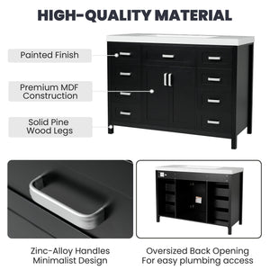 Bathroom Vanity With Sink, 2 Doors 8 Drawers, Soft Close System, Classic Design