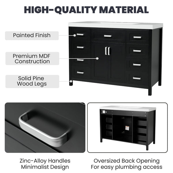 Bathroom Vanity With Sink, 2 Doors 8 Drawers, Soft Close System, Classic Design