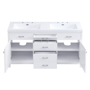 Double Sink Bathroom Vanity With Top, Soft Closing Doors & Drawers, Tip Out Drawer, 2 Cabinet Doors, Adjustable Shelf - White