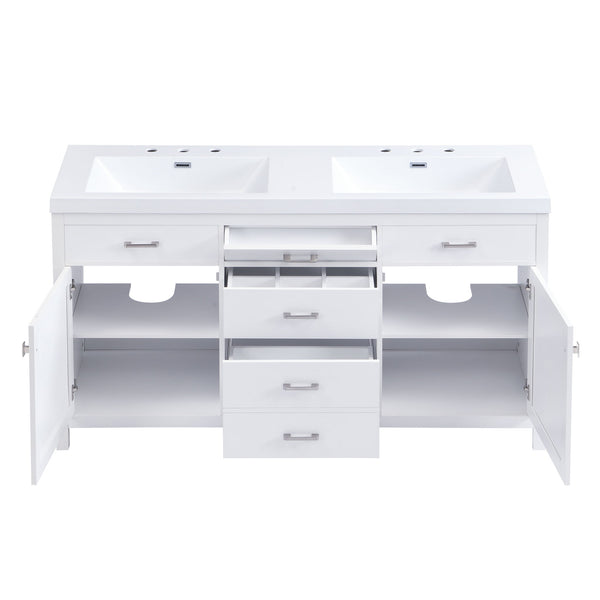 Double Sink Bathroom Vanity With Top, Soft Closing Doors & Drawers, Tip Out Drawer, 2 Cabinet Doors, Adjustable Shelf - White