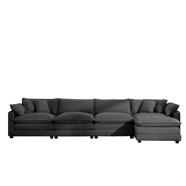 Modular Oversized Cushion Sofa With Ottoman, Low Back, Deep Seating Sofa Set