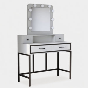 Vanity Desk With 3 Color Lighted Mirror And 4 Drawers