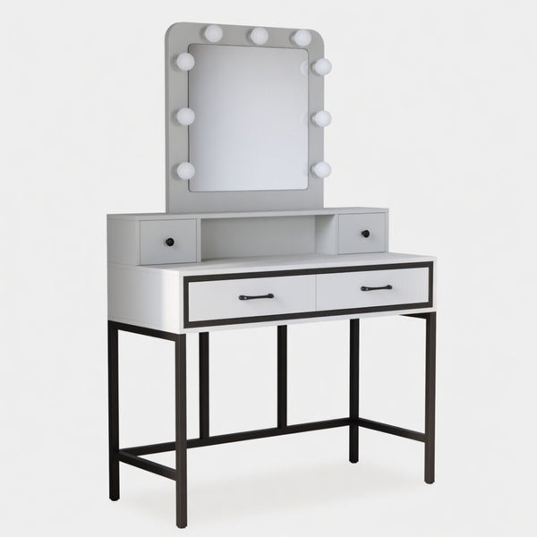 Vanity Desk With 3 Color Lighted Mirror And 4 Drawers