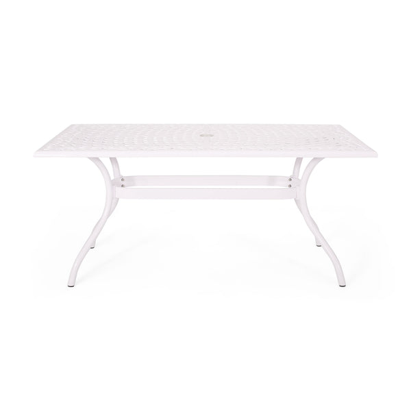 Celestine - Outdoor Cast Aluminum Dining Table With Floral Lattice Design And Umbrella Holder