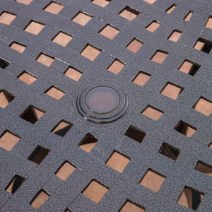 Tranquilius - Outdoor Round Dining Table With Lattice Tabletop, Umbrella Hole And Curved Legs