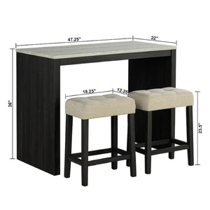 Dining Table Set With Biscuit Tufted Stools - Beige / Black / Gray