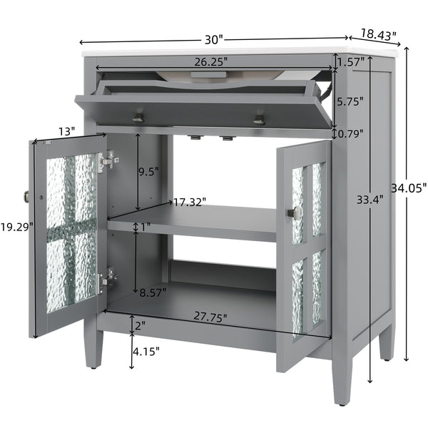 Bathroom Vanity With Ceramic Sink, Adjustable Shelf & Tip Out Tray