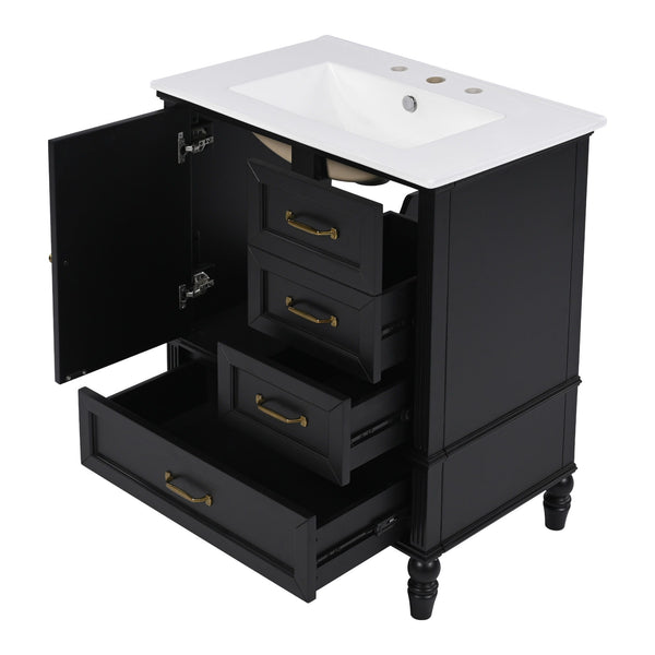 30" Bathroom Vanity With Sink, 3 Drawers, Adjustable Feet