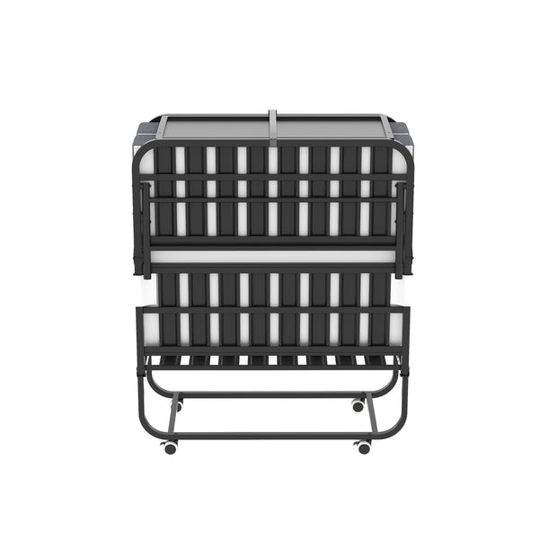 Twin Adjustable Headboard Folding Bed With Memory Foam Mattress, Heavy-Duty Frame Cot For Tall People, Portable Guest On Wheels - Black