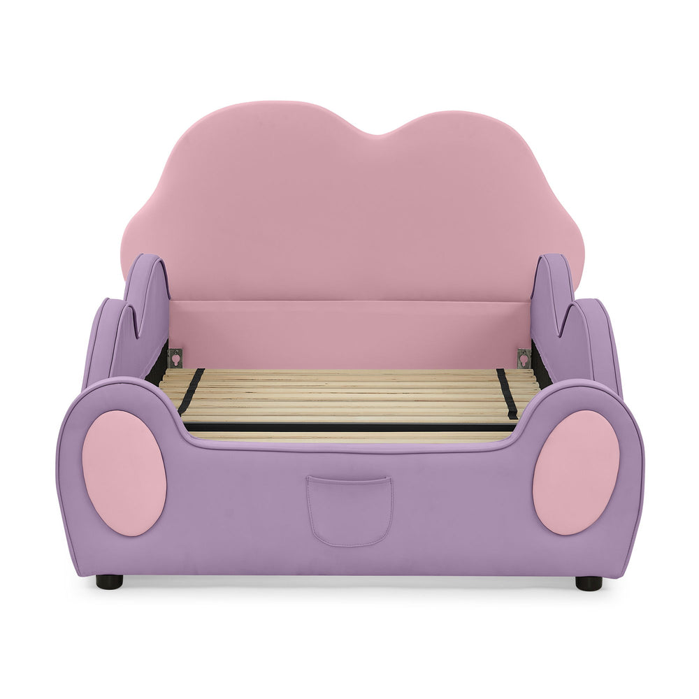 Cute Cloud Shape Bed With Guardrails Cartoon Design, Storage Pocket