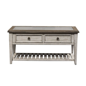 Heartland - Rect Ceiling Tile Cocktail Table - Antique White / Tobacco Tops