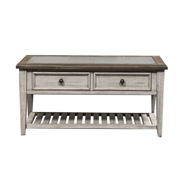 Heartland - Rect Ceiling Tile Cocktail Table - Antique White / Tobacco Tops