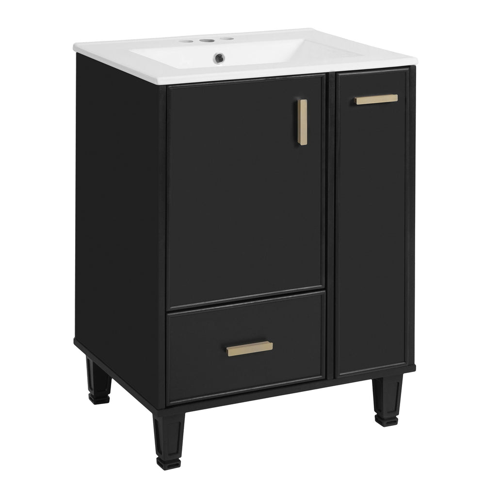 Bathroom Vanity With Sink, Deep Drawer And Pull Out Basket, Rectangular Design - Black