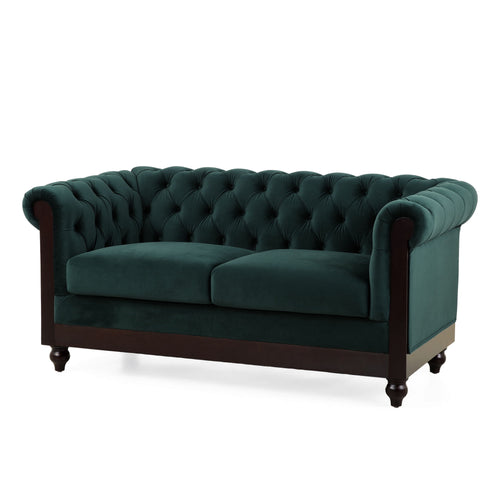 Chesterfield Loveseat Sofa, 2 Person Rolled Arm Upholstered Couch