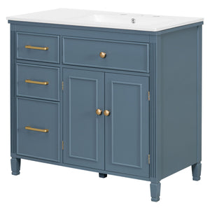 Modern Bathroom Vanity With Ceramic Sink, Freestanding, One Tip Out Drawer, 3 Side Drawers, Adjustable Shelf