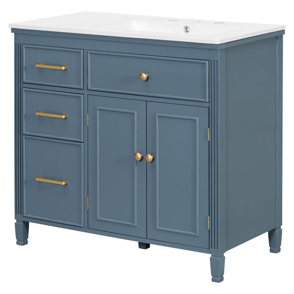 Bathroom Vanity With Sink, 1 Tip Out Drawer, 3 Side Drawers, Adjustable Shelf